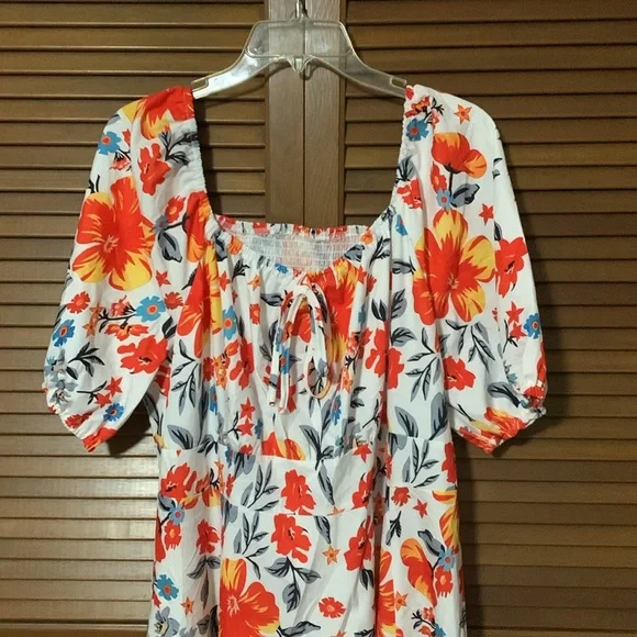 NWOT 3X Tropical Floral Puff Sleeve Dress - Picture 4 of 6